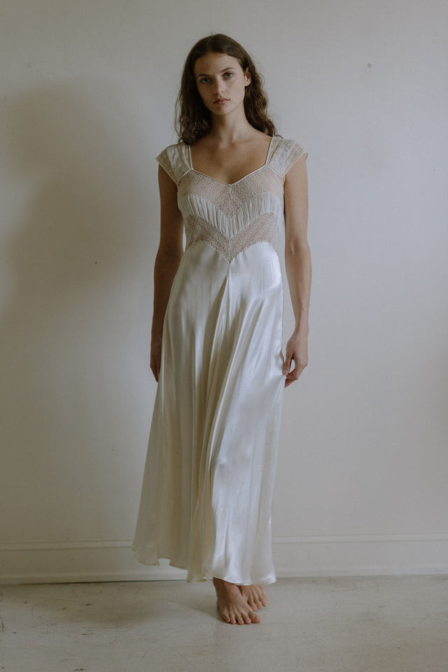 1930s french ivory silk satin lace nightgown