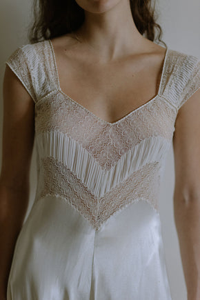 1930s french ivory silk satin lace nightgown