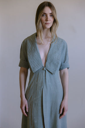 1930s French teal damask raw silk dressing gown