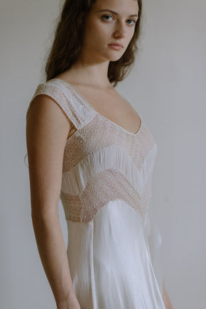 1930s french ivory silk satin lace nightgown