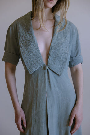 1930s French teal damask raw silk dressing gown