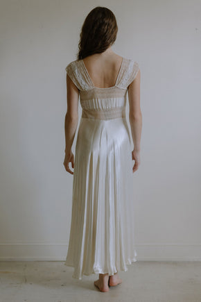 1930s french ivory silk satin lace nightgown
