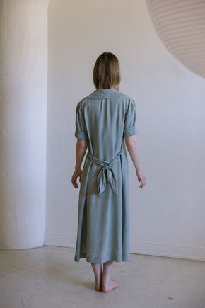 1930s French teal damask raw silk dressing gown