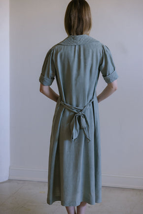 1930s French teal damask raw silk dressing gown