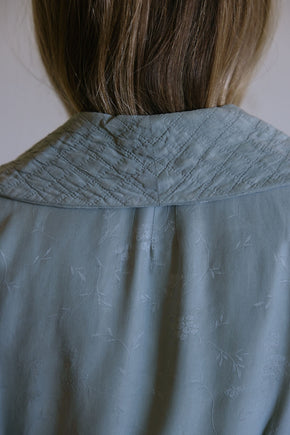 1930s French teal damask raw silk dressing gown