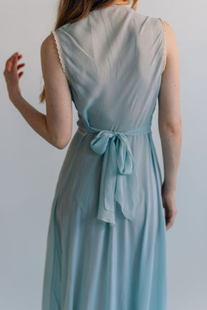 1930s French bias blue silk crepe chiffon gown