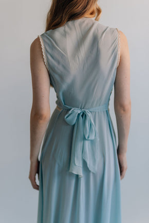 1930s French bias blue silk crepe chiffon gown