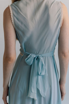 1930s French bias blue silk crepe chiffon gown