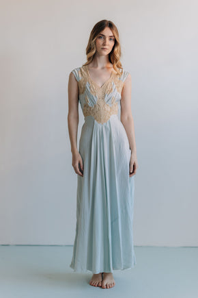 1930s bias blue silk lace slip, France