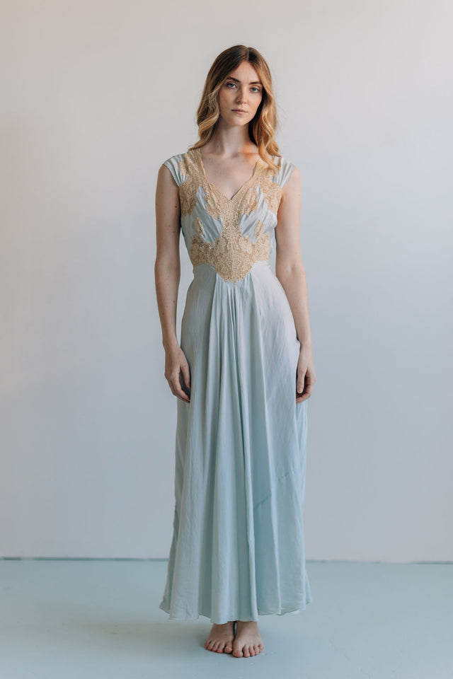 1930s bias blue silk lace slip, France