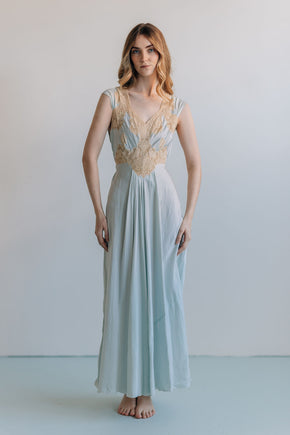 1930s bias blue silk lace slip, France