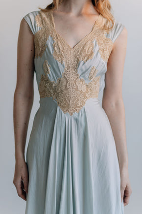 1930s bias blue silk lace slip, France