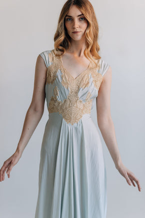 1930s bias blue silk lace slip, France