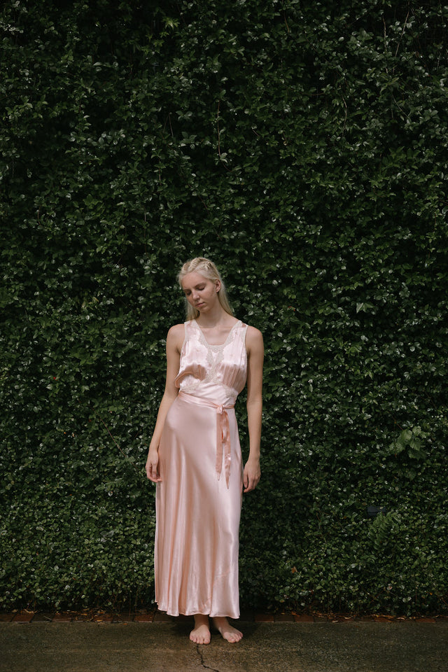1930s liquid satin lace nightgown
