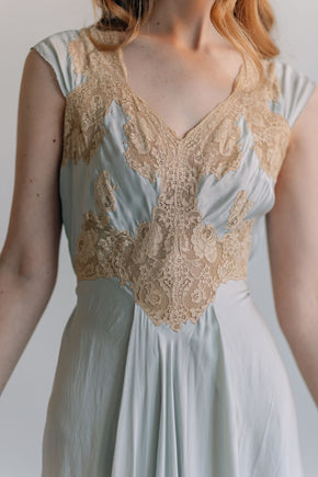 1930s bias blue silk lace slip, France