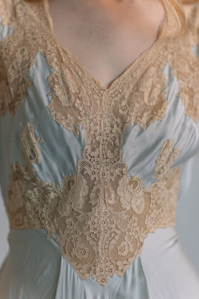 1930s bias blue silk lace slip, France