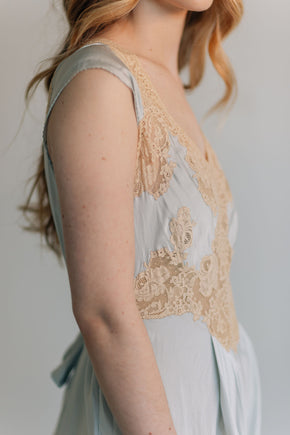 1930s bias blue silk lace slip, France