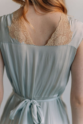 1930s bias blue silk lace slip, France