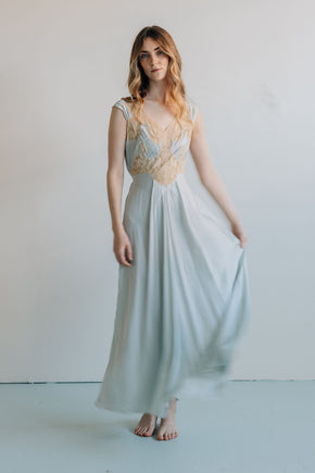 1930s bias blue silk lace slip, France