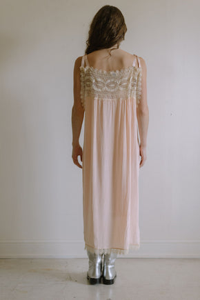 1920s pink silk crepe rosette ribbon nightgown