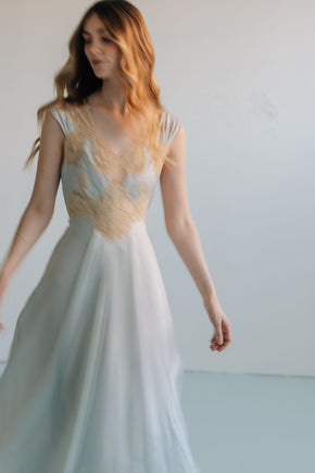 1930s bias blue silk lace slip, France