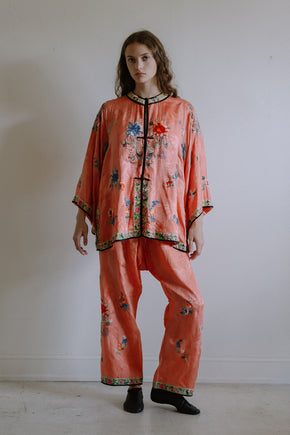 1920s salmon silk Chinese PJ set