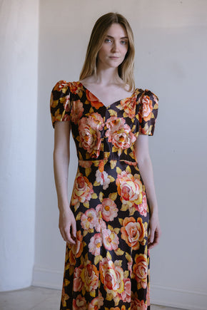 1930s crepe back satin floral gown