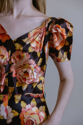 1930s crepe back satin floral gown