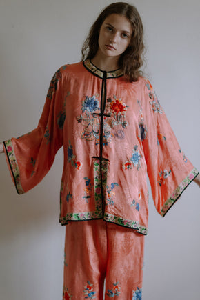 1920s salmon silk Chinese PJ set