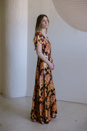 1930s crepe back satin floral gown