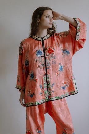 1920s salmon silk Chinese PJ set