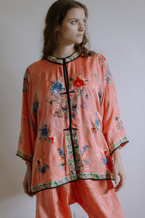1920s salmon silk Chinese PJ set