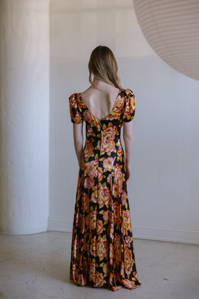 1930s crepe back satin floral gown