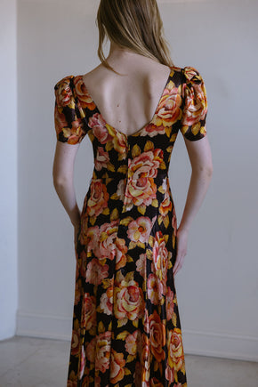 1930s crepe back satin floral gown