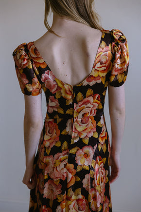 1930s crepe back satin floral gown