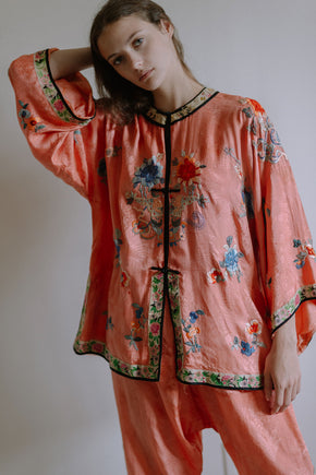 1920s salmon silk Chinese PJ set