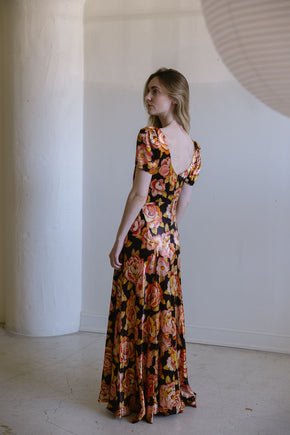 1930s crepe back satin floral gown