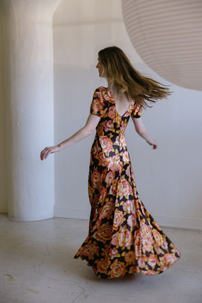 1930s crepe back satin floral gown