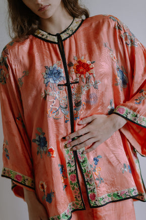 1920s salmon silk Chinese PJ set