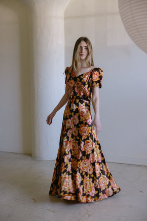 1930s crepe back satin floral gown