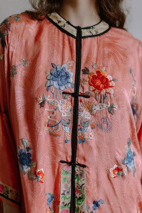 1920s salmon silk Chinese PJ set