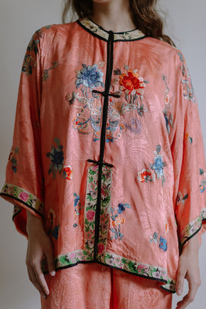 1920s salmon silk Chinese PJ set