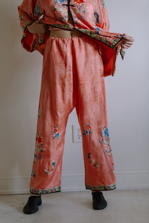 1920s salmon silk Chinese PJ set