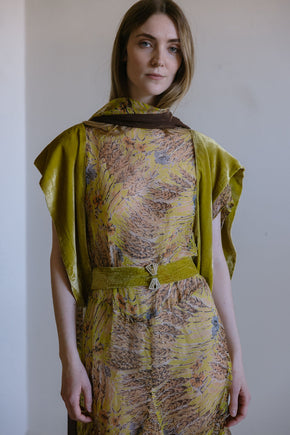 1920s silk chiffon chartreuse silk velvet 4 piece set