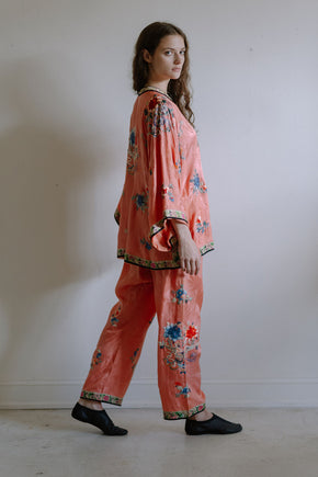 1920s salmon silk Chinese PJ set