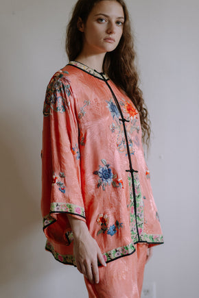 1920s salmon silk Chinese PJ set