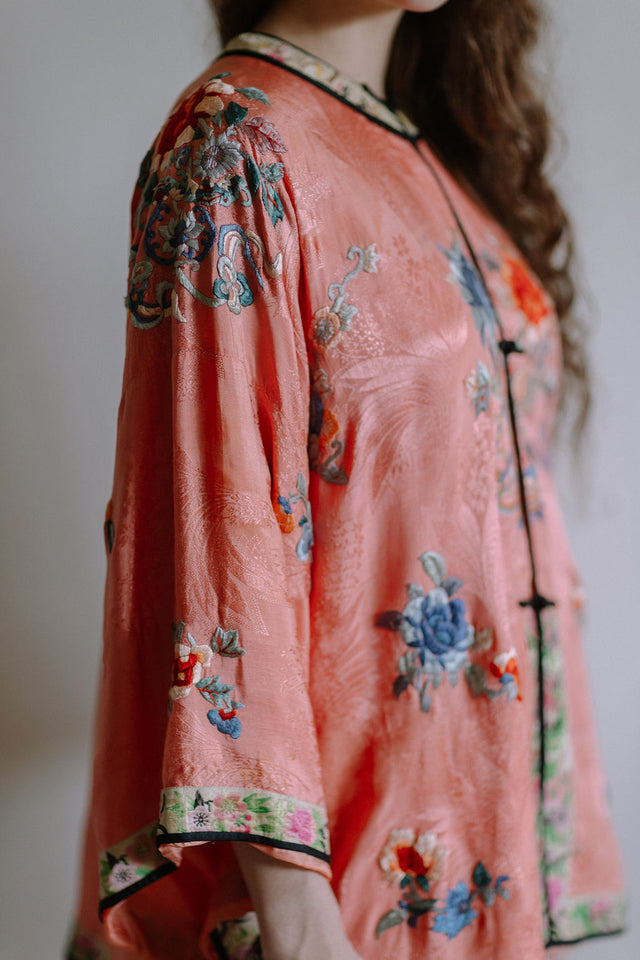 1920s salmon silk Chinese PJ set