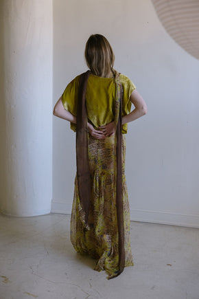 1920s silk chiffon chartreuse silk velvet 4 piece set