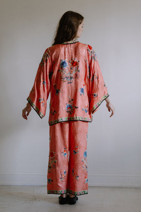 1920s salmon silk Chinese PJ set