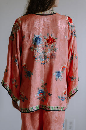 1920s salmon silk Chinese PJ set